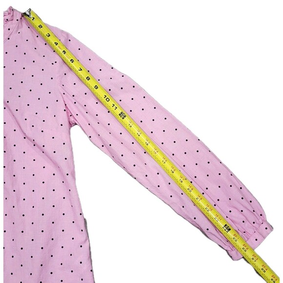 TALBOTS Pink Black Polka Dot 100% Cotton Ruffle Neck 1/2 Button Blouse Medium - Picture 6 of 9